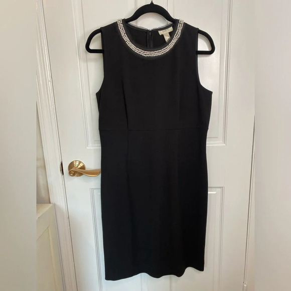 LOFT Pearl Detailed Collar Black Sheath Dress Sleeveless Cocktail Party … - Picture 1 of 12